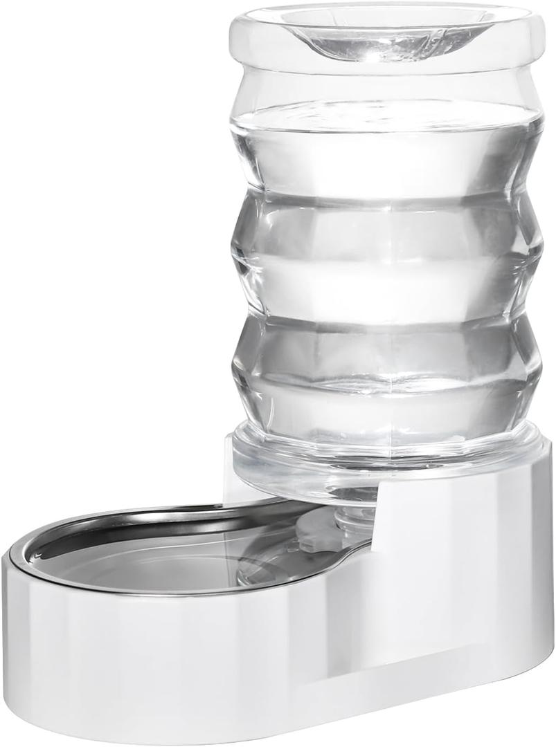 RIZZARI Automatic 7L Pet Waterer, Gravity Stainless Steel Water Dispenser, 100% BPA-Free, Large Capacity Water Feeder for Cats and Medium and Large-Sized Dogs (White,7L) 