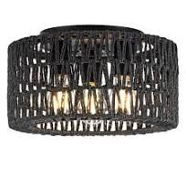 Rattan Ceiling Light Fixture, 3Light Bohemian Modern Woven Ceiling Light, Black Boho Flush Mount Ceiling Light for Bedroom Living Room Dining Room, Bulb Not Included