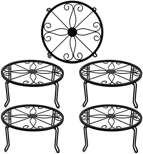 Tosnail 5 Pack Metal Plant Stands for Indoor and Outdoor, Planters Flower Pots Holder, Beverage Dispenser Stand, Pumpkin Short Stand, Double Braces Legs