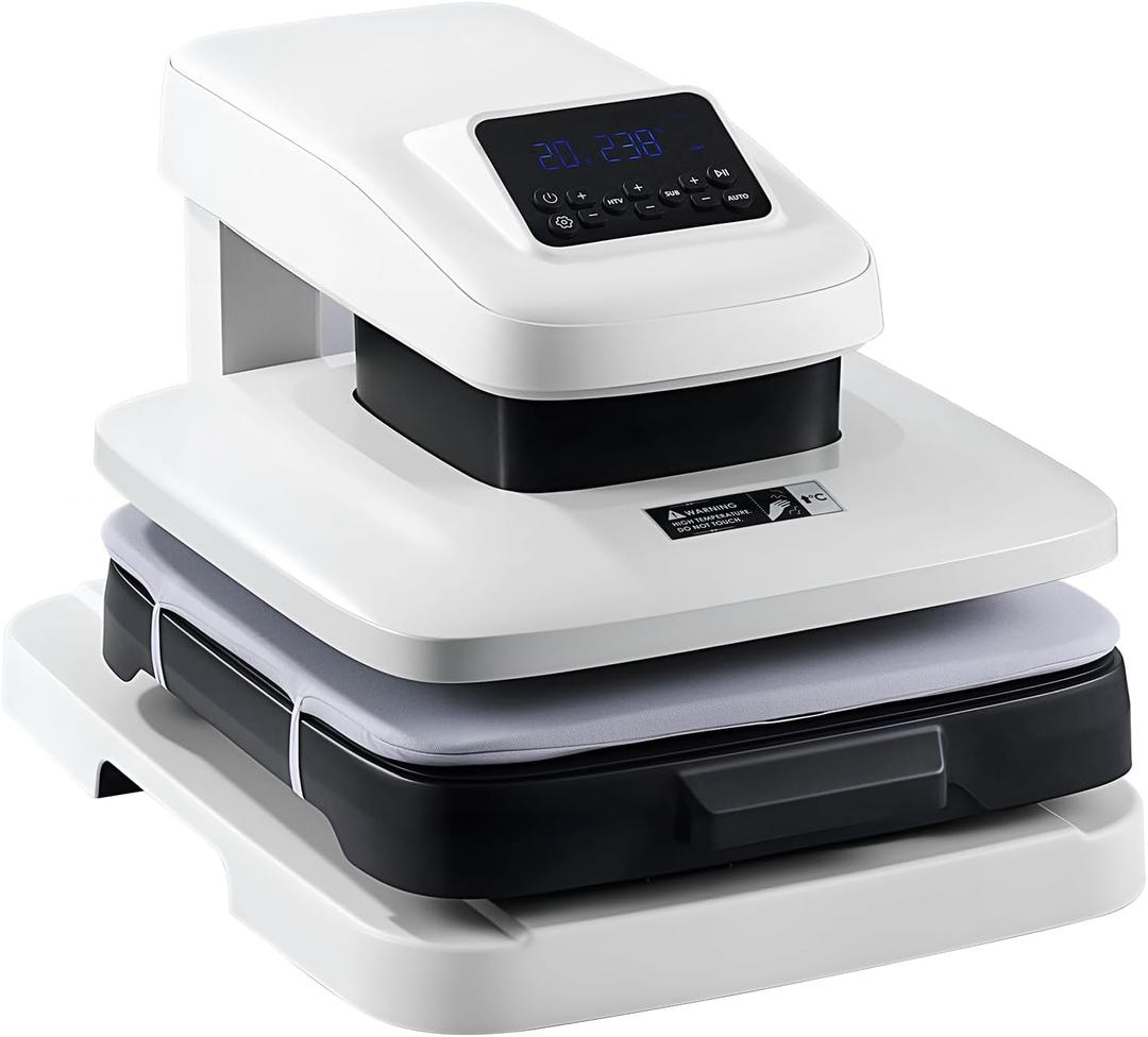 15x15 Auto Heat Press Machine, Smart T Shirt Press with Auto Release, HTV & Sublimation Presets, 2 Memory Modes, 3-Level Pressure Control, Slide-Out Tray for Shirts, DTF, Vinyl & Sublimation
