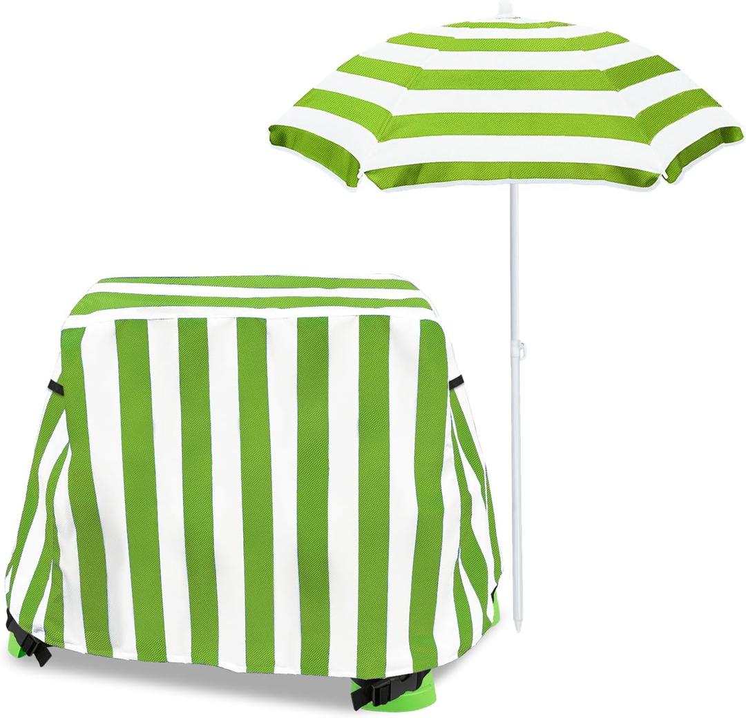 Kids Water Table Umbrella and Cover, Heavy-Duty 600D Waterproof Anti-UV Dustproof Water Table Cover with Umbrella, Compatible with Step2 Rain Showers Splash Pond Water Table, Green