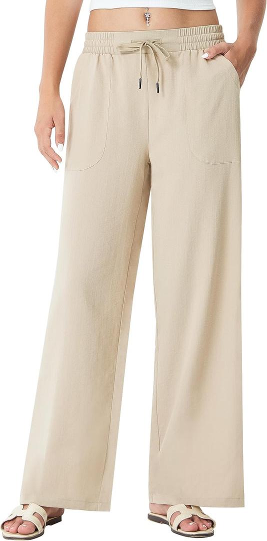 Women's Palazzo Pants for 29" Flowy Travel Wide Leg Yoga Pants 2026 Ladies Casual Summer Loose Beach Lounge (29" Inseam, Medium, Khaki)