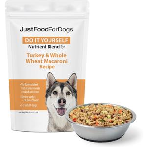 JustFoodForDogs Nutrient Blend, Supplements for Homemade Dog Food, Turkey & Whole Wheat Macaroni, DIY Fresh Pet Meals and Toppers, Human Grade, Dog Vitamins & Multivitamin Additive, 4.55oz (EXP 08/31/26)