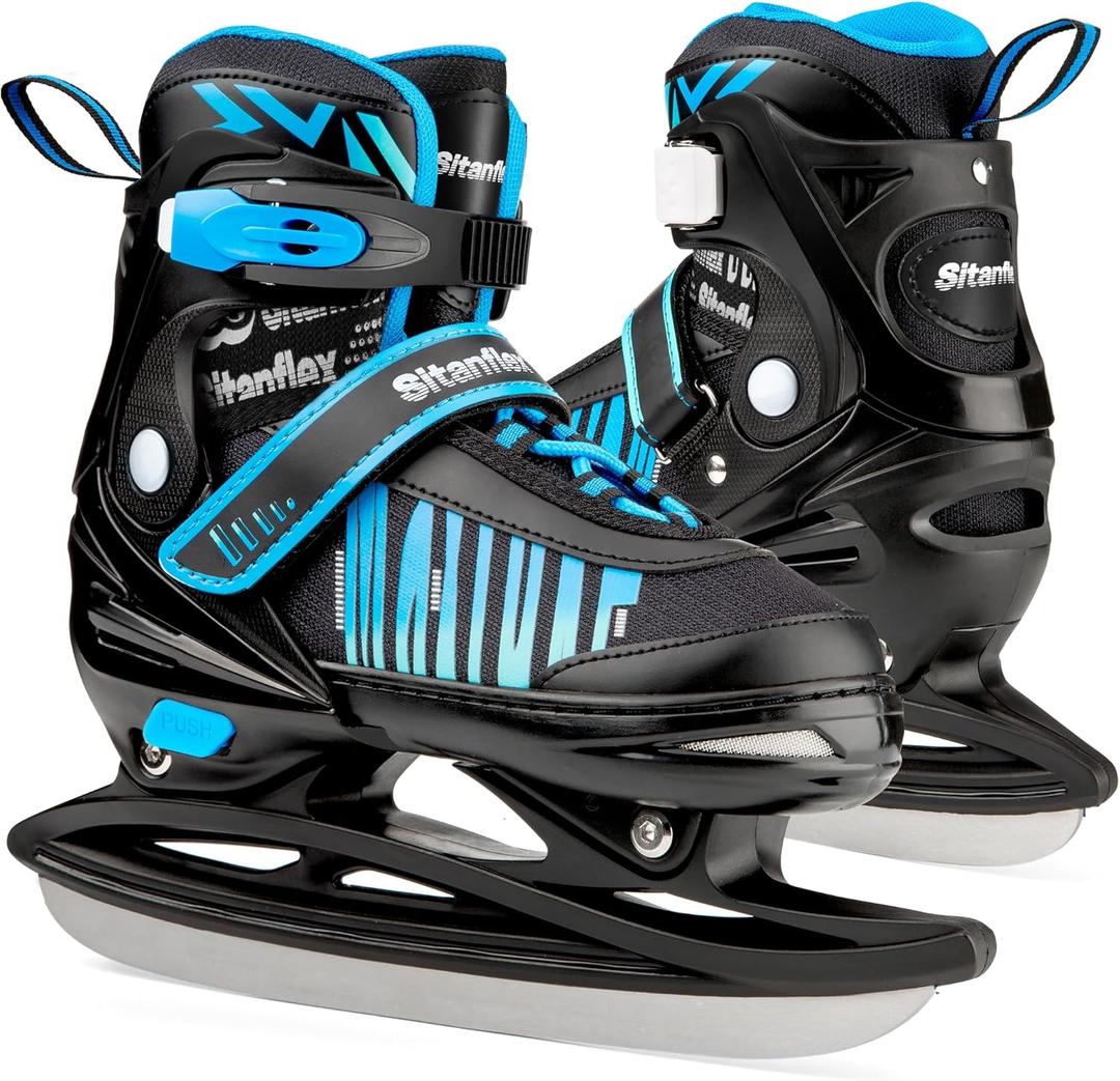 Adjustable Ice Skates for Kids Girls Boys, Kids Ice Hockey Skates for Beginners Ages 4-12, Toddler Ice Skating Shoes with Safety Ankle Support and Soft Padding for Outdoor & Ice Rink (Large - Youth(4-7 US))