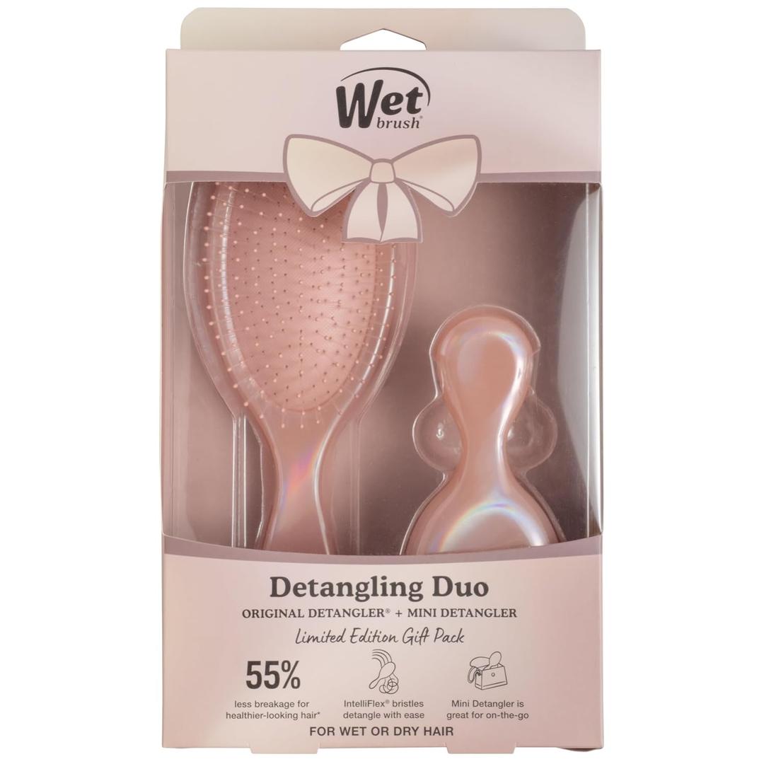 Wet Brush Original Detangler & Mini Gift Pack, Bronze Iridescence Icon, Perfect Holiday Gift or Stocking Stuffer for Women & Men. Ultra-Soft IntelliFlex Bristles for All Hair Types, Wet or Dry (2 Count (Pack of 1))