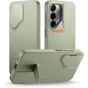 SURITCH for Samsung Galaxy S25 Phone Case, Magnetic Shockproof Bumper Case Slim Protective Cover with Camera Cover & Adjustable Metal Kickstand for Galaxy S25 (2025)-Sage Green