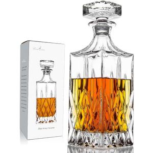 Whiskey Decanter With Glass Stopper ,25 oz Liquor Decanter For Alcohol , Wine , Scotch , Brandy or Bourbon Decanter , LeadFree Crystal Decanter
