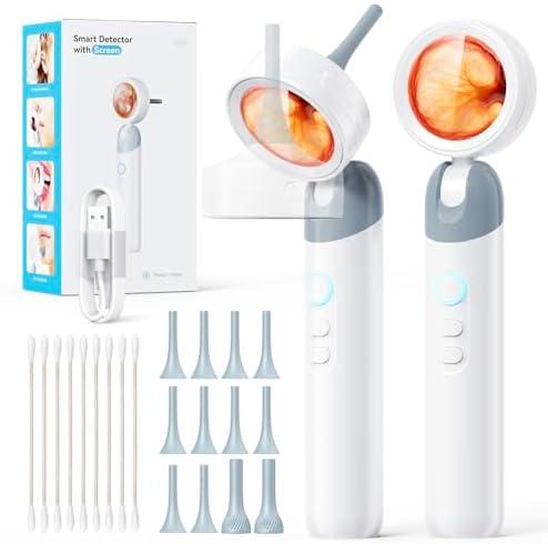 Qimic Otoscope Ear Camera with 1.38'' Screen, 1080P Ear Scope with 4 LEDs, 12 Silicone Specula Tips, Support Photo and Video, PC View, Ideal Pocket Otoscope for Adults, Kids and Pets