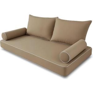 Outdoor Style Daybed Cushion Cover Set, Water-Resistant Twin Triple with Piped Edges Swing Mattress Bolster Pillow Fitted Sheet Cover, 
Light Brown