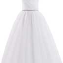 Glamulice Flower Girl Wedding Dress Tulle Long A Line Holiday Birthday Party Ball Gown Girls Formal Pageant Maxi Dresses (11-12 Years, White)