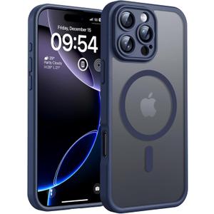 TOCOL Magnetic for 16 Pro Max Phone case, Upgraded Full Camera Protection, Compatible with Magsafe, Drop Protection, Translucent Matte Back Bumper Cover for 6.9-Inch (Blue)