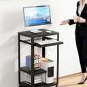 AV Presentation Cart with Keyboard Tray Mobile AV Cart Stand Metal Media Cart with Wheels for Projector Height Adjustable Computer Workstation Presentation Cart for School Classroom Office