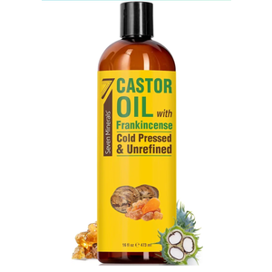 Seven Minerals Cold Pressed Castor Oil with Frankincense - 16 fl oz Bottle - Unrefined & Hexane Free - Hair Growth, Thicker Eyelashes & Eyebrows, Dry Skin Care, Joint and Muscle Relief (Pack of 1)