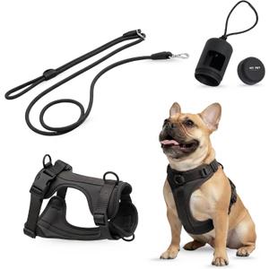 No Pull Dog Harness and Leash Set 3-in-1, Medium, Black