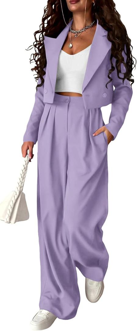 PRETTYGARDEN Teacher Outfits for Women Trendy Work Office Corporate Two Piece Matching Suit Set (Light Purple, Medium)