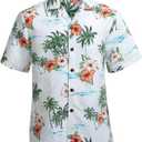 Tropical Storm Hawaiian Shirts for Men Short Sleeve Regular Fit Mens Floral Shirts (White, XXL)