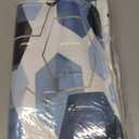 4Pcs Sky Blue Geometric Shower Curtain Set with Navy Blue Abstract Art, 12 Hooks, Bath Mat and Rugs