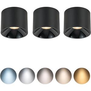 12W Dimmable LED Ceiling Spot Lights Indoor, 5CCT 2700K-6000K Selectable,CRI 95+ 4.72 inch Black Aluminum Matte Cylinder Spotlight Modern Minimalist Focus Ceiling Downlight Fixtures, 3 Pack