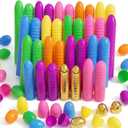 Qudoustar 100 Pack 2.4 Inch Fillable Plastic Easter Eggs Bulk Includes 6 Surprise Golden Eggs, Bright Colors Empty Eggs for Easter Hunt Basket Stuffers Party Favors Classroom Prize