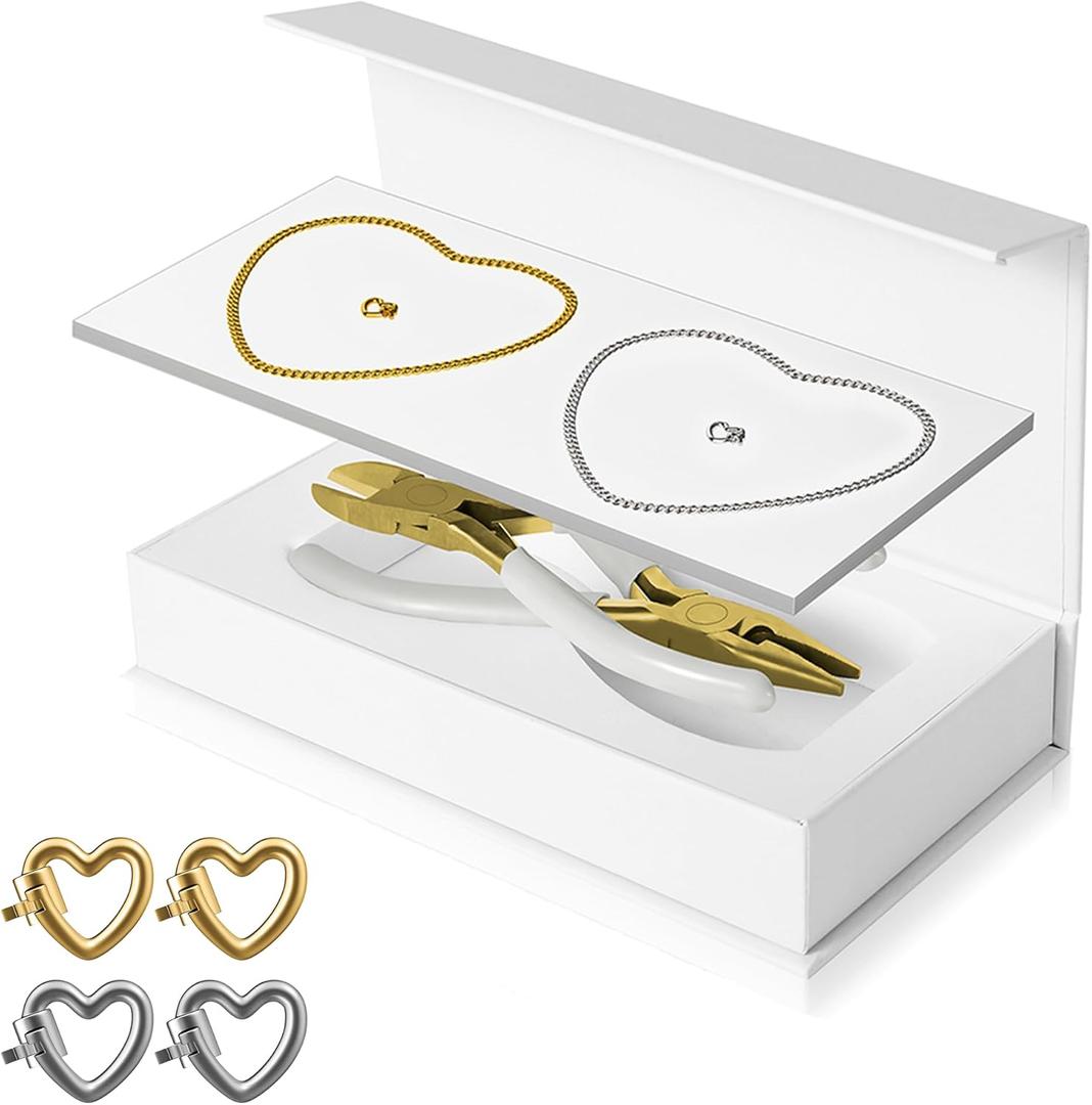 Kwkppz Permanent Bracelet Kit  4 Pcs Locking Heart Clasp DIY Bracelet Set for Couples, Friendship, and Family  Unique Gift for Anniversary, Valentine's Day, Birthday  His & Hers Matching Jewelry