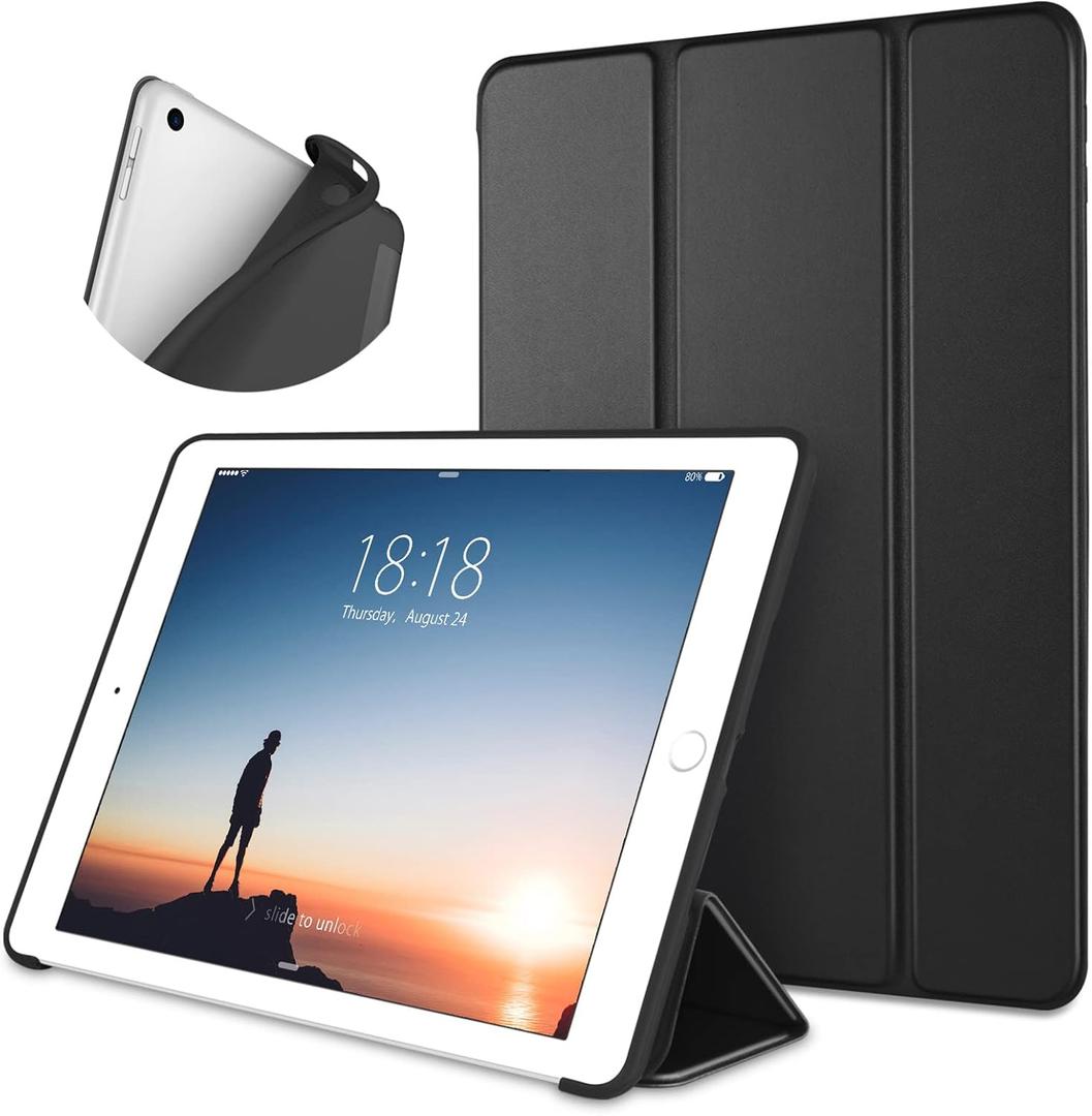 DTTO for iPad 6th Generation Case 9.7 Inch 2018, Smart Slim Lightweight Stand with Soft TPU Back Cover for iPad 5th Generation 9.7" 2017, Auto Sleep/Wake, Black