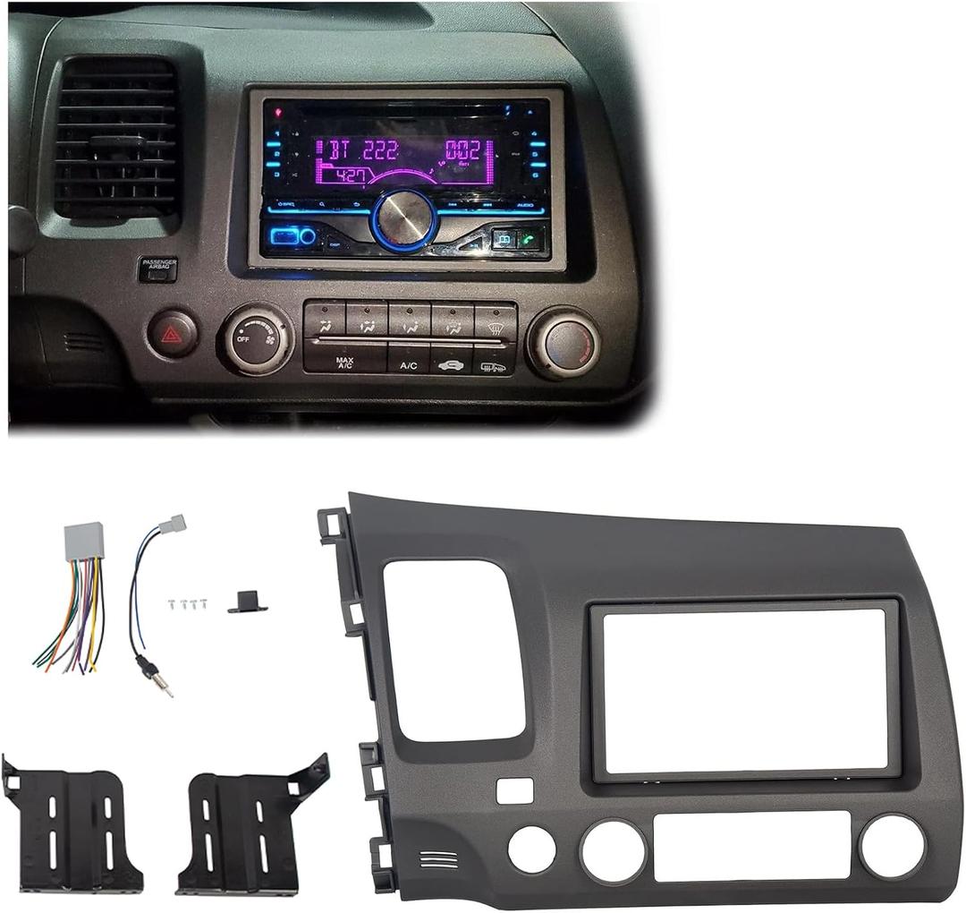 HECASA Car Radio Dashboard Kit Compatible with 2006-2011 Honda Civic Trim Bezel Panel Double 2 Din Install Dash Board Dark Gray