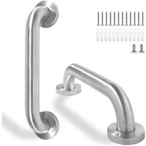 Shower Grab Bar, 2 Pack 12 Inch Brushed Nickel Bathroom Safety Bar, 1.25" Diameter 304 Stainless Steel Grab Bars for Bathtubs and Showers, Handicap Shower Grab Bar for Seniors Elderly