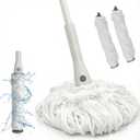 Self Wringing Mop for Floor Cleaning with 2 Reusable Heads, Easy Wringing Twist Mop with 55 Inches Long Handle and Top Scouring Pad, Wet and Dry Mops