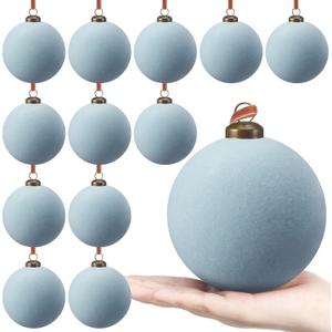 PullCrease 12 Pcs Velvet Christmas Ball Ornaments - 4 Inch Dusty Blue Flocked Christmas Tree Balls Decorative Hanging Ornaments for Xmas Tree, Wreath, Garland or Wedding Holiday Party Decoration