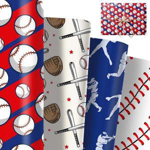 12 Sheets Baseball Wrapping Paper 20" x 27" Sports Theme Gift Wrap Paper Folded Baseball Gloves Patterns Paper for Christmas Holiday Birthday Party DIY Crafts Present Wrapping
