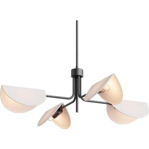 SEOL-Light 4-Light Fold White Linen Blossom Shades Chandelier with Black Metal Stems,E12,160W,30" Dia Large;