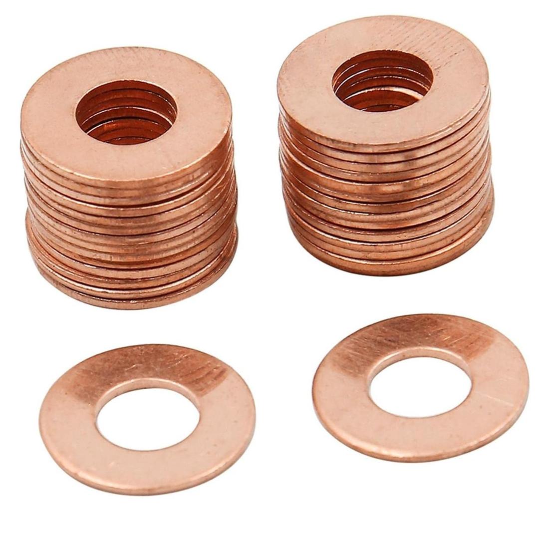 M8 Flat Washer Copper Sealing Ring, 8mm ID 18mm OD 1mm Thickness Metric Sealing Gasket, 30 Pieces