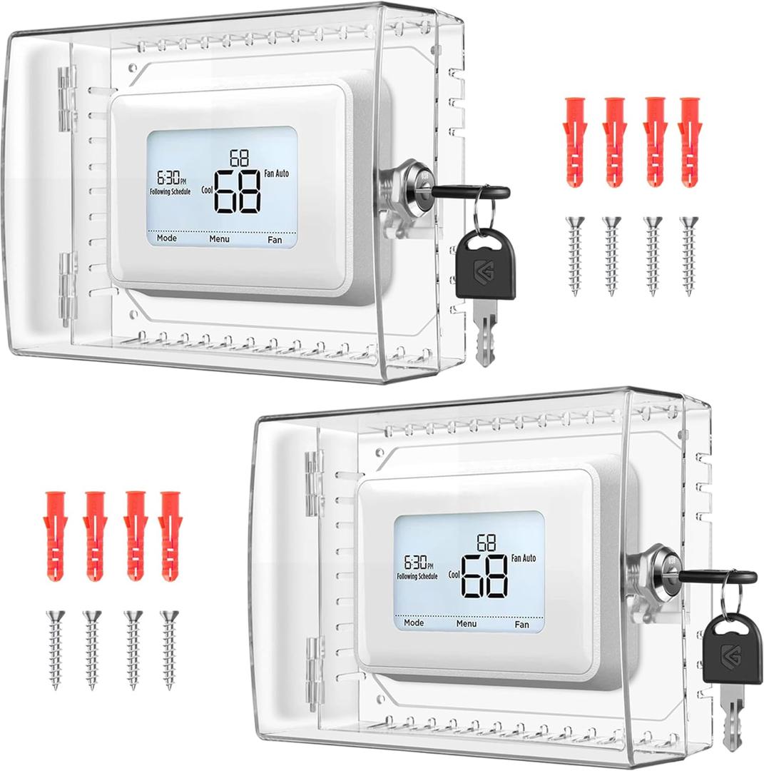 2 PCS Large Thermostat Lock Box Cover with Key, Clear Thermostat Cover with Lock Compatible with Home Thermostat On Wall, AC Lock Box Cover with Key Fits Thermostats 5" H x 6.3" W or Smaller