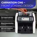 CARNATION Money Counter Machine Cash Counting & Mixed Denomination Bill Counter, Portable Currency Scanner, Counterfeit Scanner, Dollar Sorter for Commercial, up to 1500 N/M, UV/MG/MT/IR/CIS, CN6