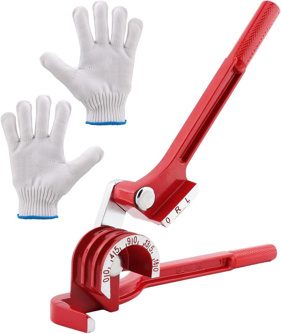Copper Tube Benders with 1Pair Gloves,3-in-1 Manual Tube Benders for 1/4'' 5/16'' 3/8'' Tubing 0-180 Degrees Heavy Duty Brake Line Bending Tool for Copper Brass and Aluminum Pipes