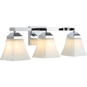 JONATHAN Y 24" Chrome Modern Cottage LED Vanity Light Wall Sconce, Farmhouse Wall Lamp for Bathroom Mirror Kitchen, White Glass Shade, LED Bulb Included (JYL7524B)