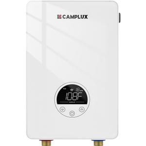 CAMPLUX Tankless Water Heater Electric 6kW at 240 Volts, Point of Use Instant Hot Water Heater CSA Approved with Temperature Display, Under Sink Self Modulating Technology, White
