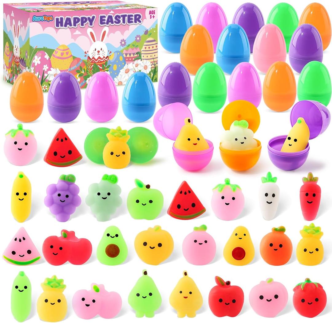 24 Pcs Easter Eggs Filled with Squishy Toys, Easter Basket Stuffers for Toddlers, Sensory Squeeze Toy for Easter Party Favors,Easter Gifts for Kids,Prefilled Easter Eggs,Easter Decorations