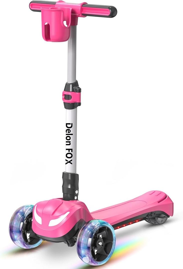 Electric Scooter for Kids Ages 3-8, Kids Electric Scooter, 3 Wheel Electric Scooters with Flash Wheels and Widen Anti-Slip Deck, 3 Adjustable Height, 5MPH Safe Speed, Gift for Boys and Girls (Pink)