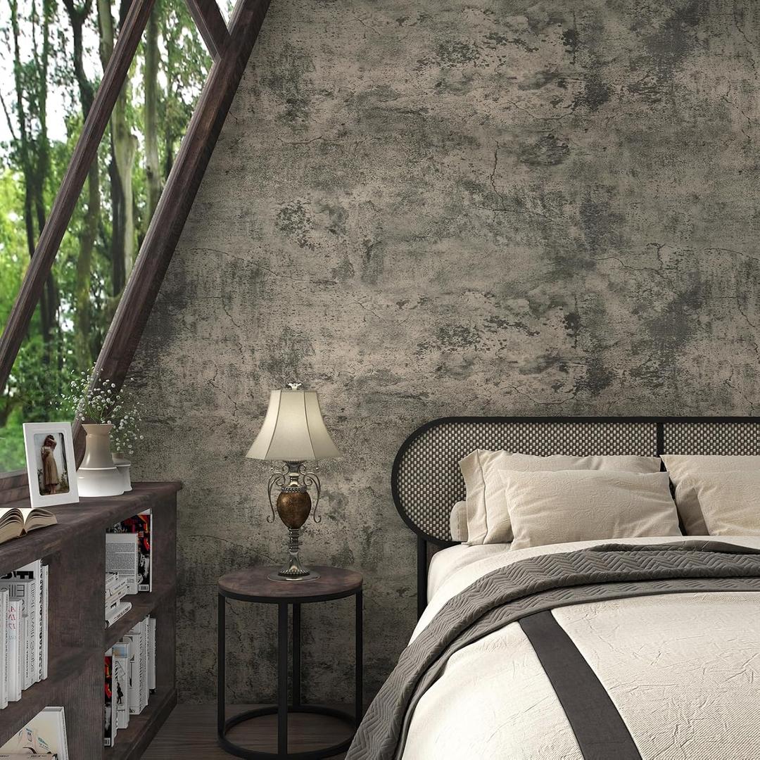Textured Concrete Wallpaper Peel and Stick 24"X118" Old Weathered Concrete Peel and Stick Industrial Faux Cement Wall Paper Roll for Walls Concrete Contact Paper for Countertops Living Room