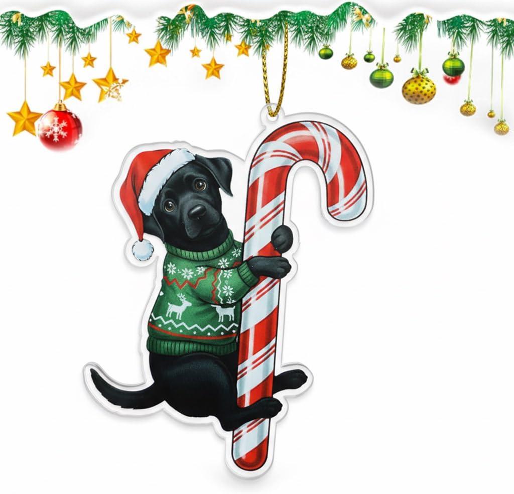 Black Lab Hugging Candy Cane Ornament 2D Flat Acrylic Ornament - Christmas Tree Decoration, Gifts for Dog Lovers 2025