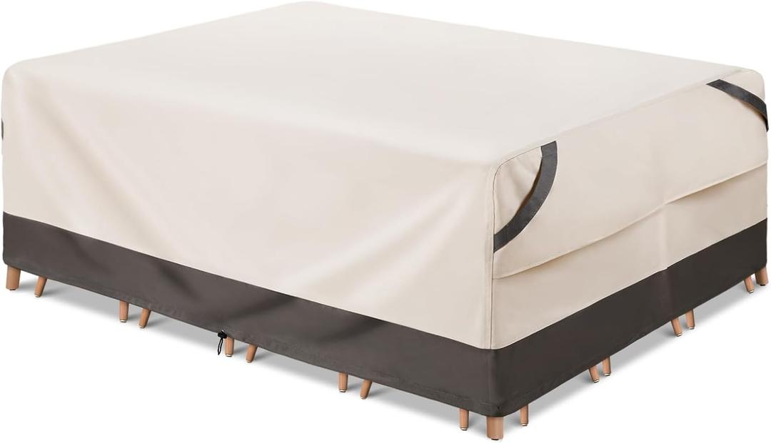 Bestalent Waterprooof Outdoor Furniture Covers for Table and Chairs, Patio Rectangular Table Cover Heavy Duty, Fits up to 98L x 78W x 32H inches (Beige/Grey)