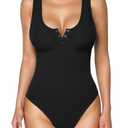 Popilush Bodysuits for Women Tummy Control Black Bodysuit Corset Tops Country Concert Outfits Date Going Out Body Suit Thong Henley Tank Top.M,L