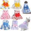 6 Pieces Dog Dresses for Small Dogs Girls, Cute Princess Puppy Kitten Dog Dresses with Flowers and Bowknot for Pet Cats, Small Dogs' Outfits Female Pet Skirts Clothes for Chihuahua Yorkies (Medium)