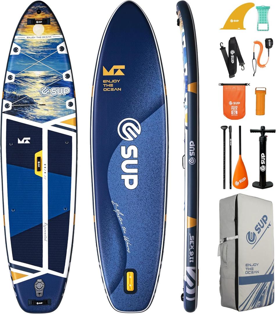 ESUP 11'6"x35" Extra Wide Inflatable Paddle Board, 450lb Capacity Super Stable Inflatable Stand Up Paddleboards for 2-3 People, All-Round Sup Board for Beginners/Family/Yoga, w/100L Backpack