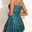 Aleumdr Ribbed One Piece Swimdress Swimsuits for Women Tummy Control Tie Knot Swim Skirt V Neck Bathing Suit (Blue, M)