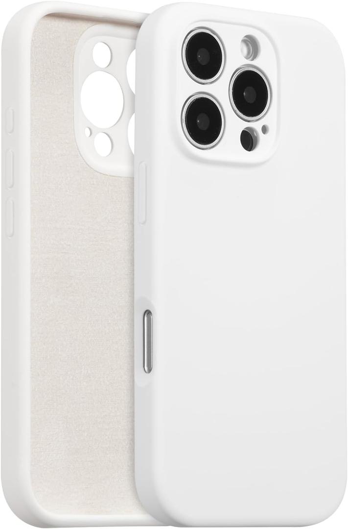 for iPhone 16 Pro Max Case Silicone,with [Full Camera Protection][Soft Anti-Scratch Microfiber Lining],Liquid Silicone Ultra Slim Shockproof Phone Case for Men Women Girls-White