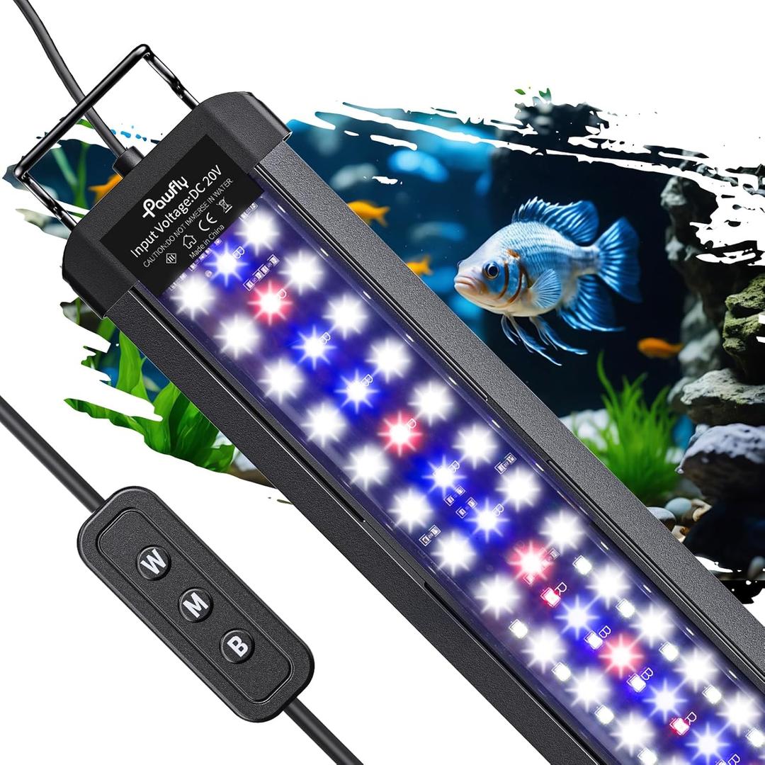 Pawfly 11W Aquarium LED Light for 12 to 18 Inch Fish Tanks Extendable Fish Tank Light with Full Spectrum Brilliant White Blue Red Lights with Daytime & Night Modes and Adjustable Brightness (Basic)
