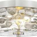 Emak Brushed Nickel Flush Mount Ceiling Light Fixture, Modern 11 inch Hallway Light Fixtures with Hammered Glass Shade, 2-Light Ceiling Lights for Bedroom, Bathroom, Hallway, Kitchen, FM082-BN-HG