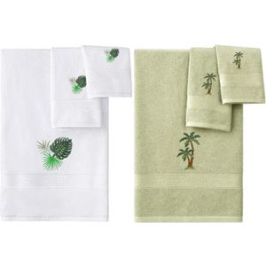 6 Pcs Summer Monstera Leaf Palm Tree Bath Towel Set 2 Washcloths, 2 Hand Towels, 2 Bath Towels for Bathroom Summer Towel Decorative Set